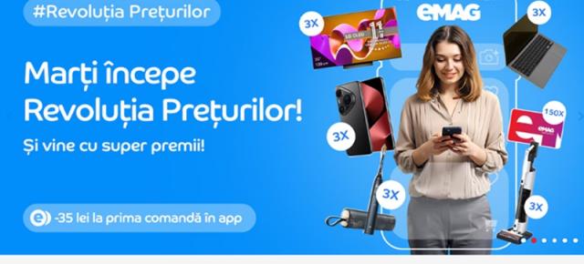 Revoluția Prețurilor începe mâine (16 septembrie) pe eMAG cu reduceri tentante și premii (telefoane, televizoare, carduri cadou)