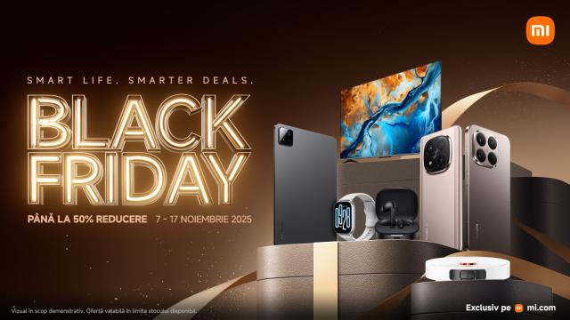 <b>Xiaomi intră în Black Friday cu reduceri de până la 56%: Flagship-uri, televizoare și roboți de aspirare în ofertă!</b>Xiaomi a lansat în acest an o campanie „Early Black Friday”, desfășurată pe site-ul său oficial din România. Ei bine, în perioada 7–17 noiembrie 2025, Xiaomi România anunță campania de Black Friday, ce are loc pe site-ul oficial, mi.com/ro