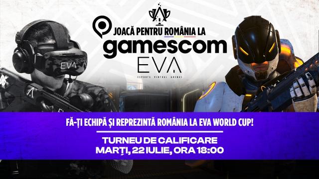 <b>România intră pe scena internațională de esports în VR; echipa națională va fi aleasă printr-un turneu local pe 22 iulie</b>România va trimite pentru prima dată o echipă națională într-o competiție internațională de esports în realitate virtuală, în cadrul EVA World Cup, un turneu care se va desfășura în perioada 20-24 august, la Köln, în cadrul Gamescom - cel mai mare..