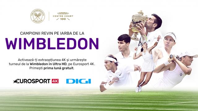 <b>Turneul de la Wimbledon va fi difuzat pe Eurosport 4K în format Ultra HD; DIGI oferă tuturor clienților extraopțiunea 4K gratuit timp de o lună!</b>Azi aflăm că DIGI și Eurosport 4K desfășoară, în perioada 28 iunie - 10 iulie, o campanie specială, dedicată pasionaților de tenis. Prin intermediul său atât clienții noi, cât și cei existenți pot beneficia, odată cu activarea extraopțiunii 4K, de o lună