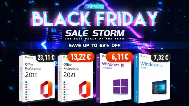 <b>Avalanșă de oferte pe GoDeal24 de Black Friday: Ai licență pe viață Office 2021 pentru doar 13.22 euro sau Windows 10 la 6.11 euro</b>Suntem asalatați de ofertele Black Friday care nu vin doar din partea retailerilor locali, ci și de la nume din afară precum este cazul GoDeal24. Acest din urmă magazin online este specializat în comercializarea de licențe Microsoft la super prețuri