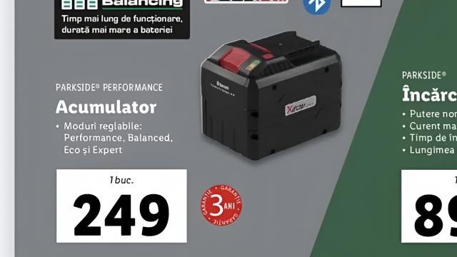 <b>Acumulatorul Parkside Performance 20V / 12Ah a revenit în magazinele LIDL, la doar 249 lei!</b>Pentru meșterii pricepuți și pasionații de bricolaj, avem vești excelente! LIDL a readus în ofertă acumulatorul Parkside Performance de 20V / 12Ah, una dintre cele mai căutate baterii din gama sa de scule electrice. Cu un preț de 249 de lei, acest model