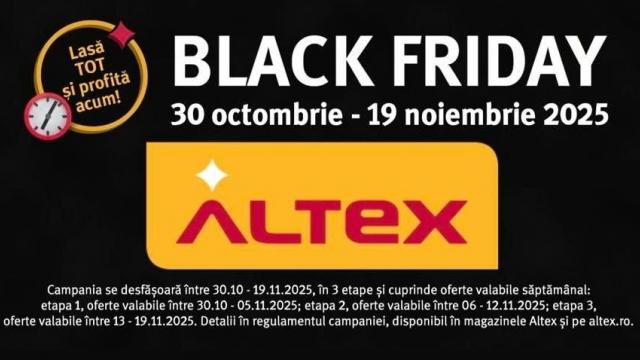 <b>Cum arată în procente reducerile pregătite de Altex pentru Black Friday 2025! Startul se dă peste doar câteva zile</b>Încă de la evenimentul de presă de la mijloc de lună octombrie am aflat că Black Friday 2025 începe mai devreme la Altex, urmând a avea loc în perioada 30 octombrie și 19 noiembrie. Se păstrează tradiția din anii precedenți cu diferite
