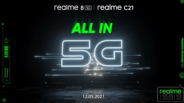 <b>Realme 8 5G și C21 vor debuta oficial pe 12 mai în România! Sosește cel mai accesibil telefon 5G din portofoliul companiei</b>După lansarea telefoanelor Realme 8 și Realme 8 Pro, aflăm astăzi că pe 12 mai vor debuta oficial în România și modelele Realme 8 5G și C21. Se pare că producătorul dorește să popularizeze tehnologia 5G, astfel că oferă un telefon 5G accesibil
