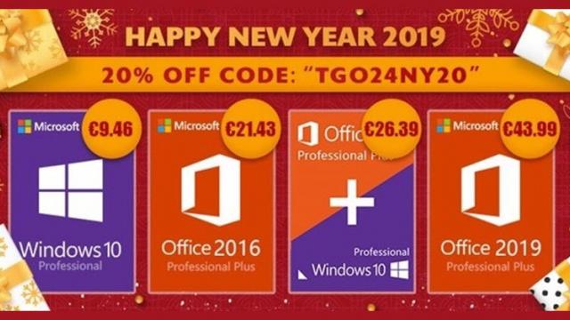 <b>(P) Noi reduceri software! Licență Windows 10 Pro pentru doar 9.46 euro și pachetul Office 2016 Pro la 21.43 euro</b>După ce de Crăciun cei de la Goodoffer24 ne ofereau o serie de promoții speciale pentru produse software, iată că și acum la început de 2019 avem parte de discount-uri atractive pentru cele mai populare titluri software de la Microsoft