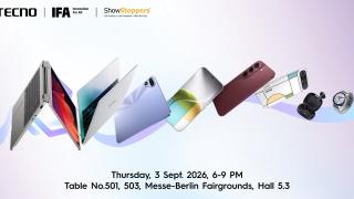 Tecno vine la IFA 2026 cu un telefon fără margini, laptop cu balama 360° și un mini PC răcit cu apă