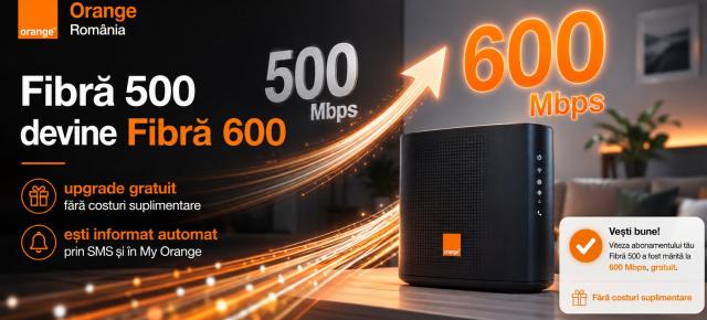 Ai Fibră 500 de la Orange? Unii clienți primesc automat upgrade la 600 Mbps, fără costuri suplimentare