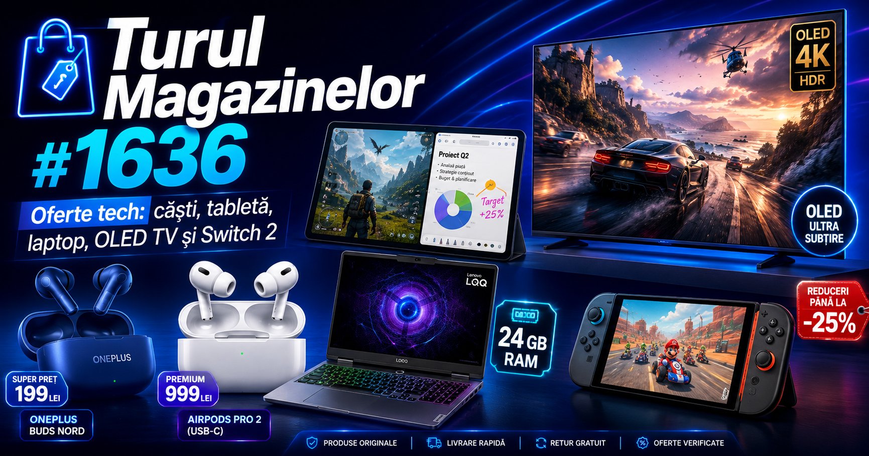 Turul Magazinelor #1636: Căști de 100 de lei, reducere la AirPods Pro, laptop cu 24 GB RAM la discount