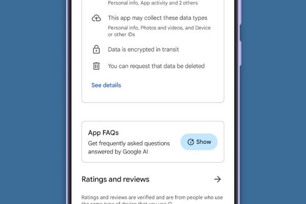 FAQ-uri generate de AI în Google Play Store
