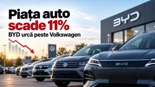 Românii trag frâna la mașini noi: piața scade 11%, BYD urcă însă peste Volkswagen