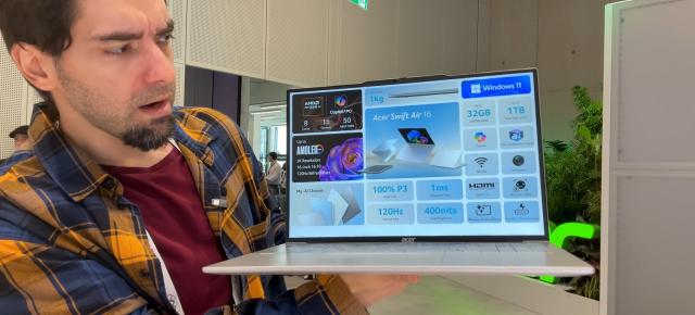 Acer Swift Air 16 hands on: laptop de sub 1 kilogram, dar acum cu un ecran MARE şi AI