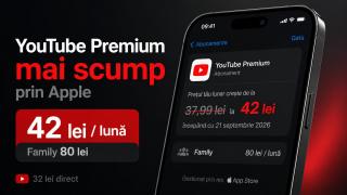 YouTube se scumpește și prin App Store: Premium ajunge la 42 de lei, Family la 80 de lei