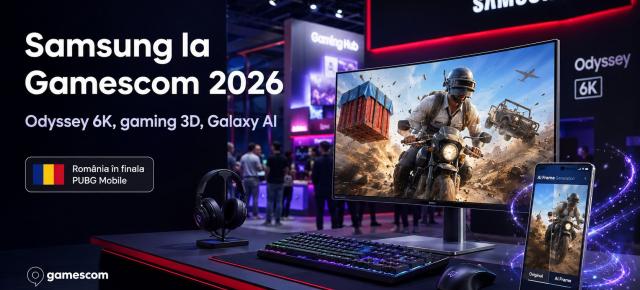 Gamescom 2026: Samsung aduce Odyssey 6K, gaming 3D fără ochelari și Galaxy cu generare AI de cadre – România intră în finala PUBG Mobile