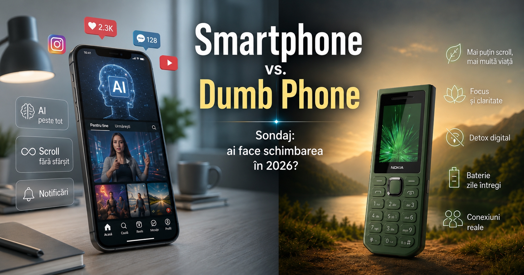 Ideea de a trăi fără tehnologie e o fantezie imposibilă în 2026? Ai renunța la smartphone în favoarea unui dumb phone fără AI, fără comunicare online?