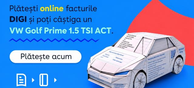 O campanie interesantă pentru clienții DIGI; Plata online a facturilor poate aduce un VW Golf prin tragere la sorți