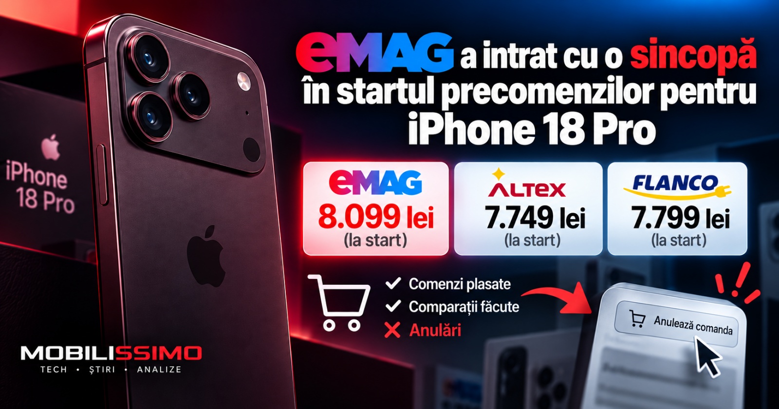 eMAG a ratat startul cu iPhone 18 Pro: a pornit mai scump și a reglat prețul din mers, după valul de anulări