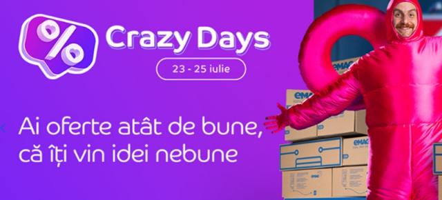 Alertă de oferte pe eMAG! Campania Crazy Days are loc în perioada 23-25 iulie și îți aduce reduceri pentru toate produsele favorite