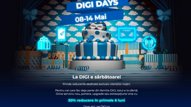 <b>DIGI anunţă ediţia 6 Digi Days: reduceri de până la 50% la abonamente + alte beneficii</b>DIGI ne aduce la început de săptămână o campanie de reduceri şi oferte speciale, sub numele de Digi Days. Este a şasea ediţie a campaniei organizate de Digi România, care aduce beneficii clienţilor existenţi, inclusiv reduceri de până 