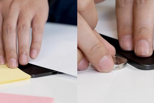 Talia lui OPPO Find N5 / OnePlus Open 2 comparată folosind monede, cărți de identitate, sticky notes; Sub 4 mm?