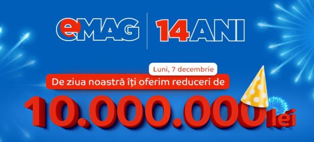 eMAG sărbătorește aniversarea de 14 ani prin reduceri de 10 milioane lei; campania promoțională are loc pe 7 decembrie