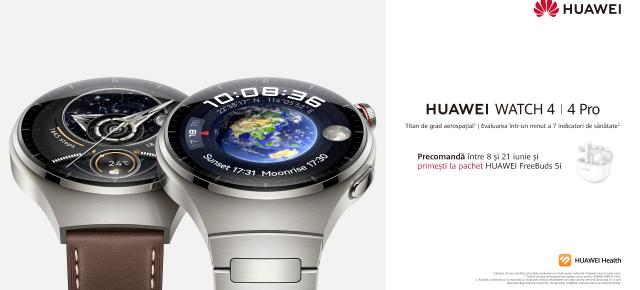 Ceasurile HUAWEI Watch 4 și Watch 4 Pro sunt disponibile local alături de o pereche de căști cadou și extra reducere