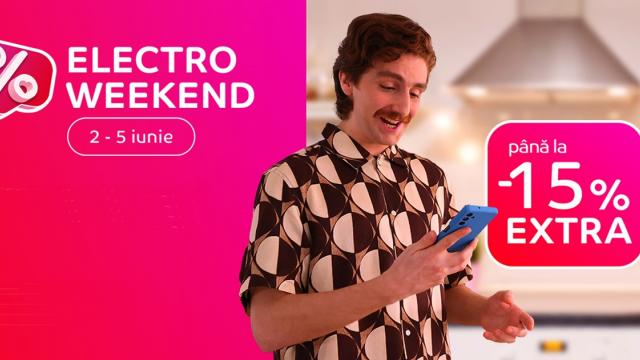 <b>Start Electro Weekend la eMAG, cu până la 15% extra-discount la Smart TV-uri, electrocasnice, gadget-uri, laptopuri; Ce avem în ofertă?</b>Ziua de vineri începe bine, cu o nouă rundă de reduceri marca „Electro Weekend” by eMAG. Avem parte în acest weekend (2 - 5 iunie) de până la 15% extra-reducere la o mulțime de produse. Găsim espressoare de cafea, produse de igienă, electrocasnice mari