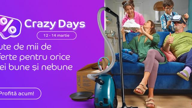 <b>Start Crazy Days la eMAG! Ce oferte speciale ne-a pregătit retailerul în perioada 12-14 martie?</b>Cei de la eMAG au dat astăzi startul unei noi campanii de reduceri sub deviza Crazy Days, astfel că în perioada 12-14 martie 2024 putem profita de reduceri cu adevărat "nebune". Sunt vizate aici majoritatea categoriilor de produse
