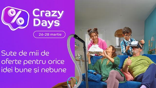 <b>eMAG dă startul campaniei Crazy Days; Iată ce oferte speciale ne-a pregătit retailerul în perioada 26-28 martie</b>În perioada 26 - 28 martie 2024 cei de la eMAG organizează o nouă rundă din campania Crazy Days, cu oferte variate și opțiuni de plată în 4 sau 12 rate fixe cu soluția My Wallet. Ca de fiecare dată în prim plan sunt smartphone-urile