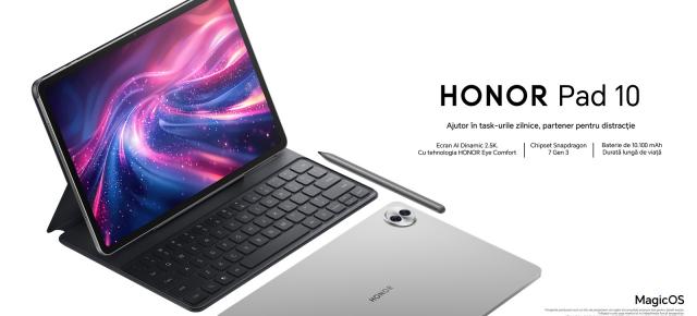 Tableta HONOR Pad 10 ajunge oficial în România! Are ecran de 12.1 inch cu rezoluție 2.5K, corp slim, procesor Snapdragon 7 Gen3