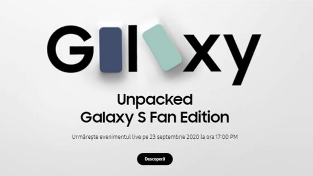 <b>Samsung Galaxy S20 FE se va lansa pe 23 septembrie, în cadrul unui nou eveniment Unpacked</b>La început de săptămână avem parte și de o veste importantă, aceea că noul smartphone Samsung Galaxy S20 Fan Edition va vedea lumina zilei pe data de 23 septembrie în cadrul unui eveniment marca Unpacked