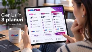 eMAG împarte Genius în trei abonamente progresive; Planul „Light” îți aduce doar 3 livrări gratuite lunar, în timp ce „Elite” vine cu Apple TV la pachet