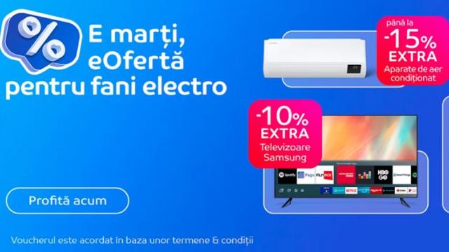 <b>eMAG revine cu extra reduceri pentru cele mai căutate electronice ale momentului: aparate AC, aspiratoare robot, televizoare și produse audio</b>Cei de la eMAG ne-au obișnuit săptămânal cu extra reduceri, iar astăzi pe data de 4 iulie 2023 avem încă o dată o asemenea campanie, special adresată fanilor electro. De această dată pe lista produselor care se bucură de discount-uri suplimentare 