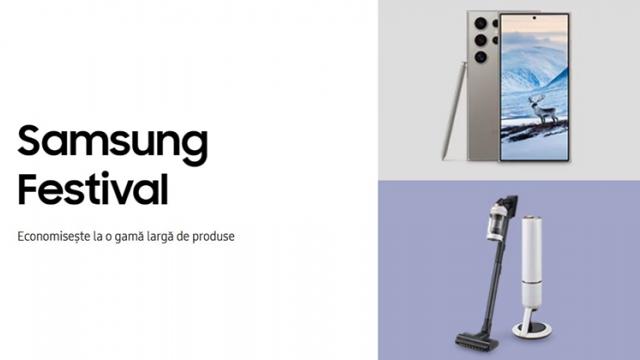 <b>Samsung Festival: reduceri și oferte speciale pentru telefoane, tablete și electrocasnice</b>Astăzi a început Samsung Festival, cu discounturi și beneficii la o gamă largă de produse până pe 15 ianuarie 2025. Oferta acoperă telefoane, tablete, wearables, televizoare și electrocasnice, iar reducerile se aplică exclusiv pe Samsung.com