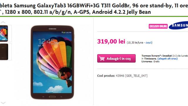 <b>Samsung Galaxy Tab 3 8.0 În variantă 3G, e afișat În oferta Domo pentru un preț ȘOCANT de mic - 319 lei!</b>Deși pare într-adevăr incredibil, tableta celor de la Samsung din seria Tab 3 - 3G, e afișat&nbsp;în oferta Domo -&nbsp;exclusiv online -&nbsp;pentru un preț mult, foarte mult - mai mic decât ceea ce cere concurența, 319 lei!&nbsp;Și dacă vă...