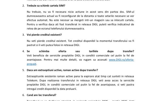 Document oficial - Clienții Prepay TELEKOM sunt transferați în rețeaua DIGI