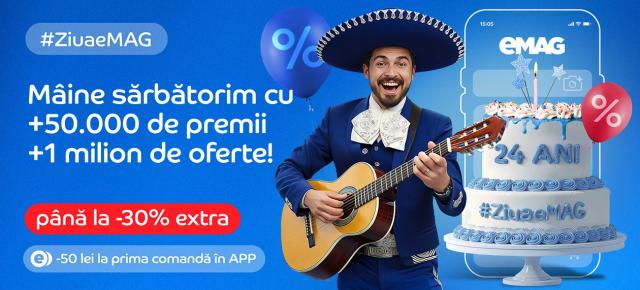 Ziua eMAG aduce peste 1 milion de oferte și 50.000 de premii; aniversare de 24 de ani cu reduceri de peste 30%