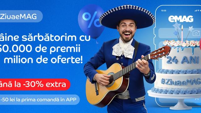<b>Ziua eMAG aduce peste 1 milion de oferte și 50.000 de premii; aniversare de 24 de ani cu reduceri de peste 30%</b>eMAG marchează 24 de ani de activitate pe 2 decembrie cu peste 50.000 de premii și 1 milion de oferte, într-o campanie aniversară care promite reduceri consistente și avantaje exclusive pentru utilizatorii aplicației. Potrivit eMAG, evenimentul intitulat 