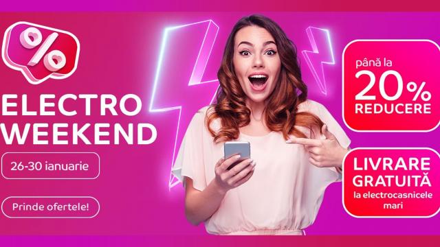 <b>Reduceri Electro Weekend de azi la eMAG! Smartphone-uri, smartwatch-uri, televizoare și multe alte produse cu discount până pe 30 ianuarie</b>Ziua de joi ne aduce o nouă campanie de reduceri organizată de eMAG. E vorba despre o rundă nouă „Electro Weekend” care ține de astăzi, 26 ianuarie, până luni, 30 ianuarie. Oferta e variată, în ofertă fiind incluse smartphone-uri, smartwatch-uri