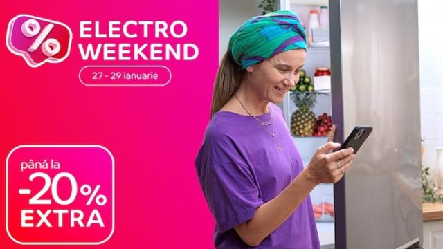<b>Electro Weekend la eMAG în perioada 27-29 ianuarie, cu televizoare, smartphone-uri, ceasuri inteligente, gadget-uri și electrocasnice reduse bine - Recomandări de achiziție</b>Finalul săptămânii ne aduce o nouă rundă de oferte marca Electro Weekend by eMAG. A început deja, iar până pe 29 ianuarie avem parte de până la 20% extra-discount la o varietate de electrocasnice mari și mici, espressoare de cafea, aspiratoare, telefoane