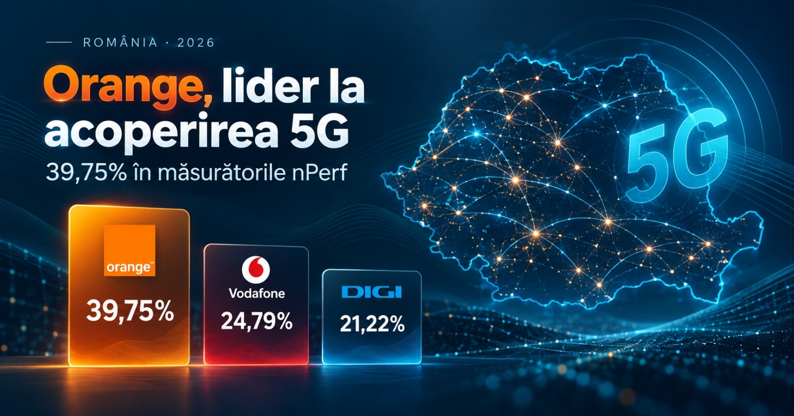 Orange ajunge la aproape 40% acoperire 5G în măsurătorile nPerf, peste Vodafone și DIGI
