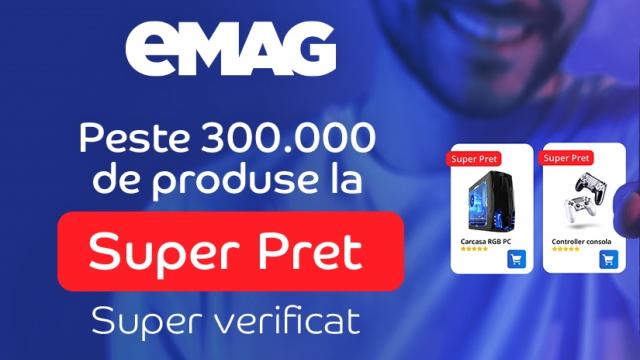 <b>eMAG introduce eticheta "Super Preț" bazată pe un agloritm care compară prețuri de la mai mulți comercianți </b>eMAG vine cu noutăți la mijloc de lună martie, anunțând eticheta "Super Preț" bazată pe un algoritm care compară prețuri de la  mai mulți comercianți relevanți. Retailerul spune că această etichetă este afișată la peste 300.000 de produse 