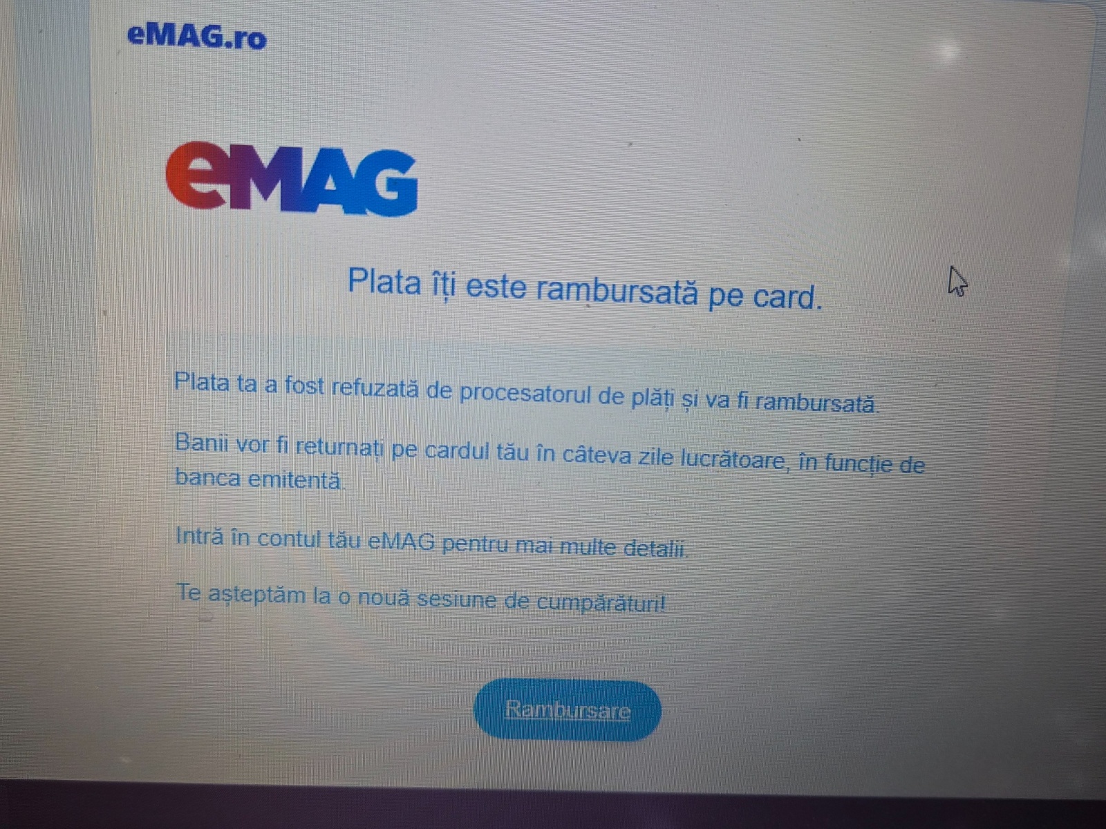 ATENȚIE! Rambursare falsă în numele eMAG: un email aparent banal trimite către o pagină care imită magazinul