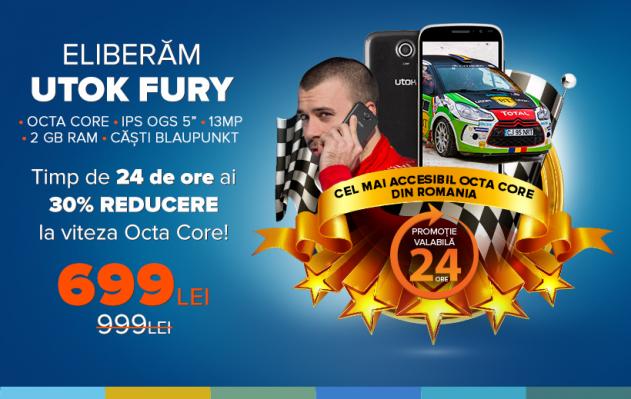 UTOK Fury, cel mai accesibil smartphone octa-core din România este disponibil la prețul de 699 lei pentru 24 ore
