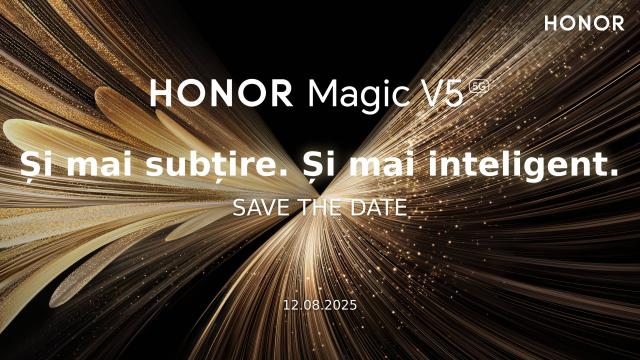 <b>Honor Magic V5 se grăbește să ajungă în România! Pliabilul ultra-subțire vine oficial pe data de 12 august și la noi</b>Duelul din zona pliabilelor tip carte s-a mutat de la dotări la talie și vedem cum Samsung își dispută recordul pentru cel mai subțire astfel de smartphone cu Honor. Dacă modelul Galaxy Z Fold7 este deja disponibil local