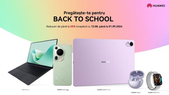 <b>HUAWEI Store Back to School 2024 începe, cu reduceri de până la 25% pentru laptopuri, telefoane, tablete şi altele</b>HUAWEI a pornit devreme campania Back to School, cu reduceri speciale pentru studenţi şi elevi, în pregătirea revenii la şcoală. Back to School 2024 este o campanie de reduceri valabilă până la 1 septembrie 2024, aşa cum aflăm de la BF.ro