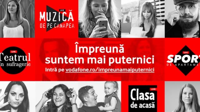 <b>Vodafone lansează platforma "Împreună suntem mai puternici" pentru a savura de acasă spectacole live de muzică, teatru și clase de sport</b>În ultima lună am văzut cum multe companii de pe plan local au venit cu tot soiul de inițiative menite să ne facă mai plăcută izolarea la domiciliu și vorbim aici despre oferte la televiziune, streaming video, sau pentru internetul 