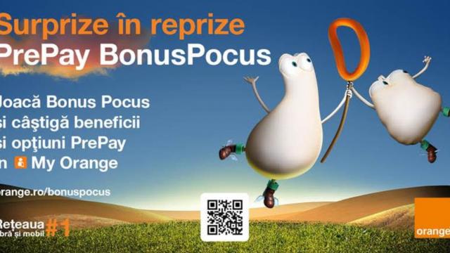 <b>Orange România anunță PrePay BonusPocus: câştiga beneficii şi opţiuni PrePay în My Orange</b>Orange România a pornit o campanie de bonusuri pe bază de jocuri, asociate cartelelor PrePay. Sub numele de BonusPocus, puteţi juca un joc chiar aici pentru a câştiga opţiuni cadou şi bonusuri PrePay. Jocul BonusPocus este unul arcade, amintind