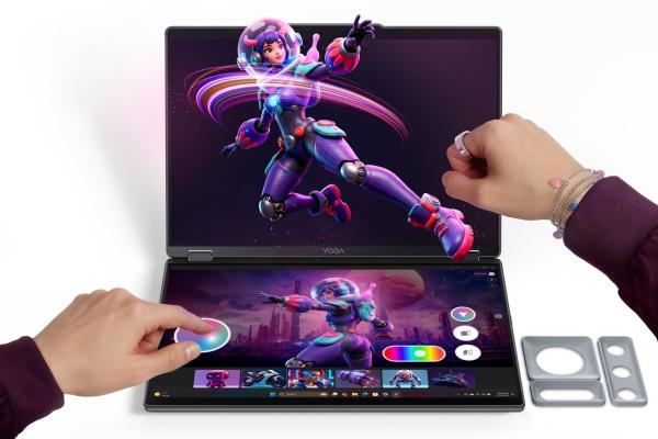 Lenovo Yoga Book Pro 3D prezentat la MWC 2026; Stație mobilă pentru artă 3D, cu ecrane Tandem OLED