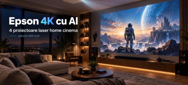 Epson lansează în Europa patru proiectoare laser 4K pentru home cinema – EH-LS5000, LS6000, LS7000 și LS7500 folosesc procesare AI pentru optimizarea imaginii