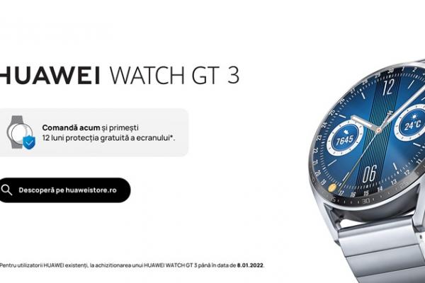 Smartwatch-ul Huawei Watch GT 3 este disponibil de astăzi în magazine și vine cu 12 luni protecție pentru ecran